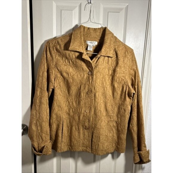 Coldwater Creek Womens Brown Cotton Stretch Embroidered Jacket Size XL - Picture 1 of 6